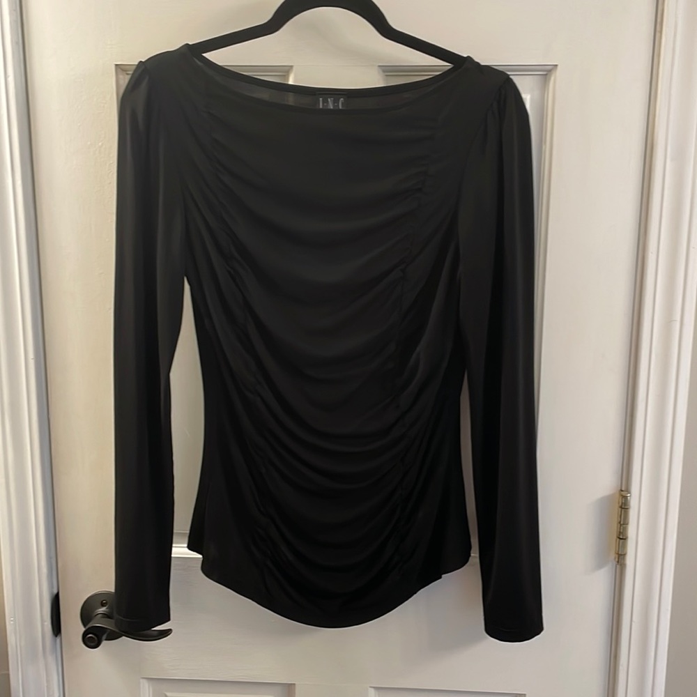 INC International Black Ruched Top Size M